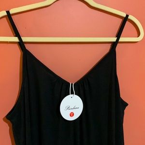 PRINBARA Black Adjustable Spaghetti Straps Wide Leg Crop Pantsuit Hip pockets.